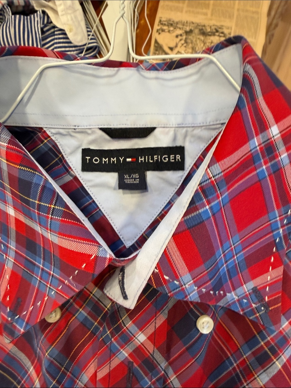 Tommy Hilfiger Red and Blue Plaid Button Down Shirt